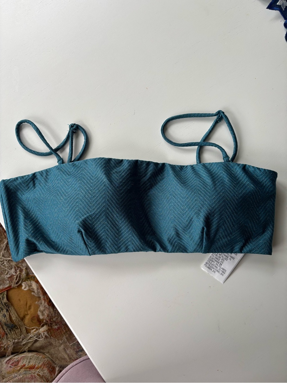 RVCA bandeau bikini top sparkly teal. Size L 🎉NWOT